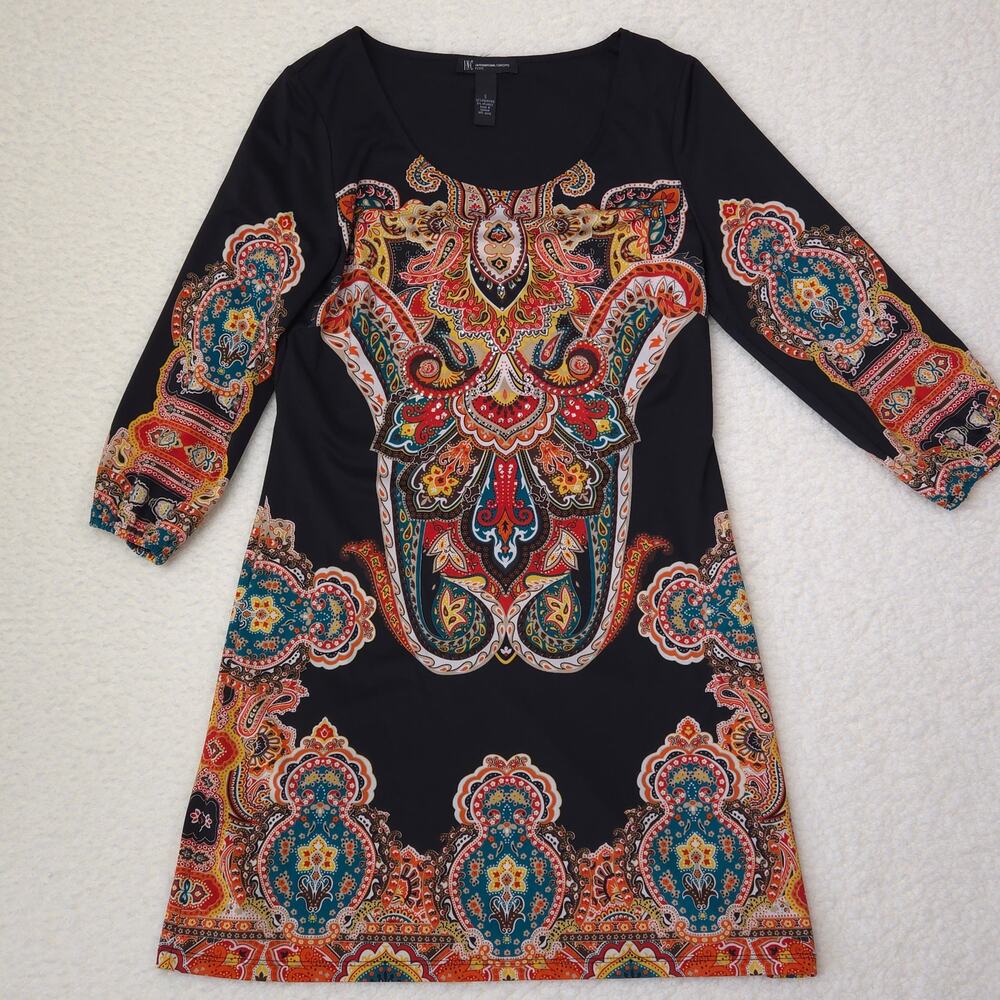 Inc International ConceptsPaisley Blinged Dress Small Petite  3/4 Sleeves